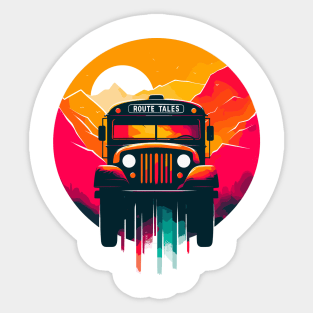 Artistic silhouette of a school bus, Route Tales Sticker